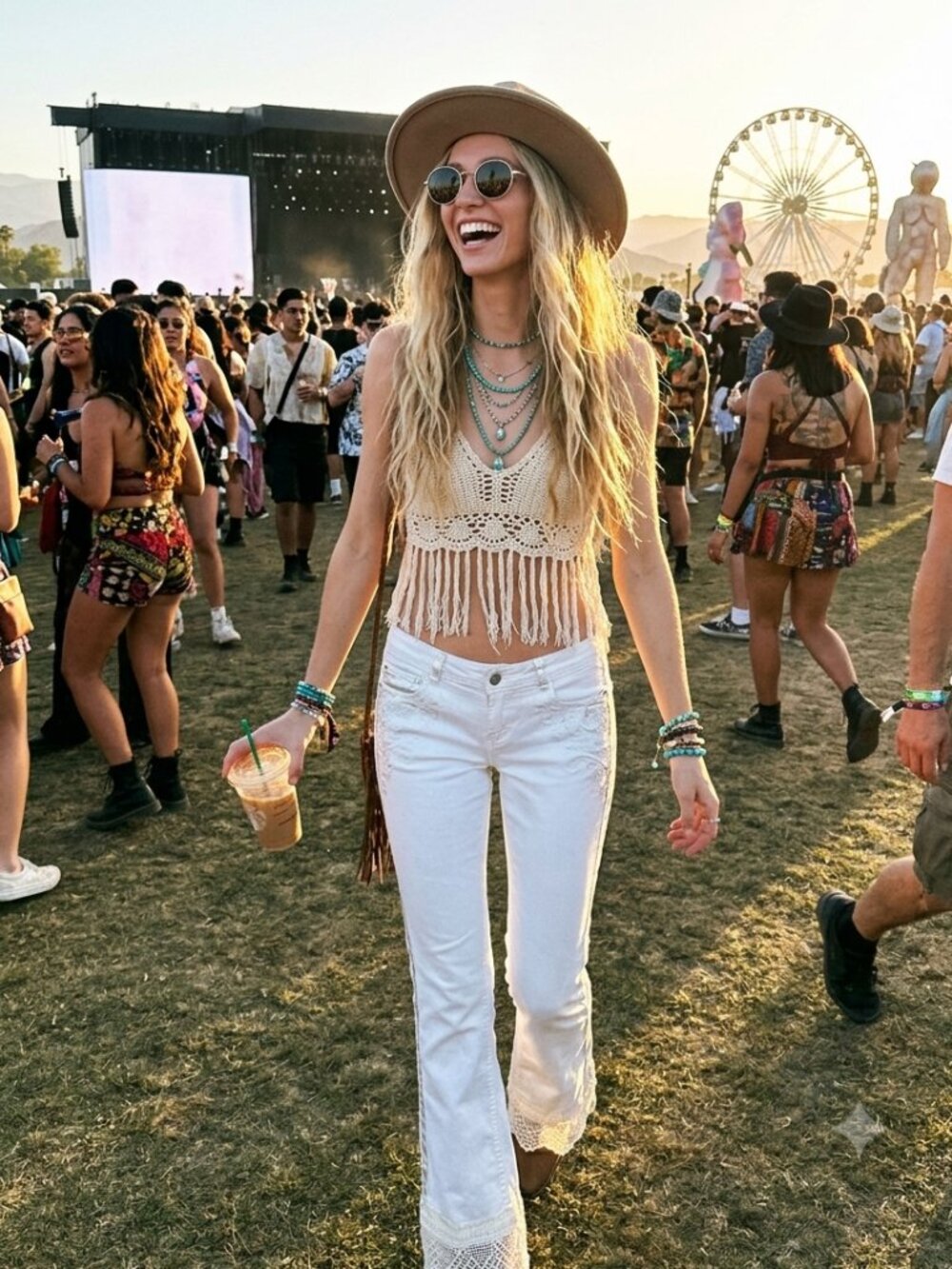 One-of-a-Kind Custom Hand-Painted & Hand-Sewn Lace White Flare Jeans